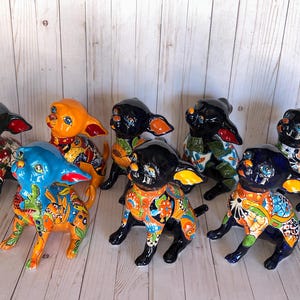 Sitting Handmade Talavera Chihuahua Figurines – Colorful Mexican Pottery Puppies
