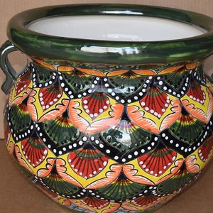 Handmade Mexican Pottery Planter: Colorful Ceramic Garden Pot