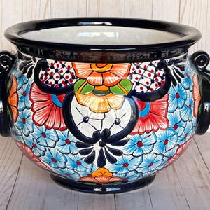 Hand-Painted Talavera Ring Flower Planters SM 9" tall/MD 11.5" tall TURQUOISE PUEBLA