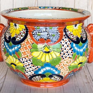 Hand-Painted Talavera Ring Flower Planters SM 9" tall/MD 11.5" tall BROWN TALAVERA