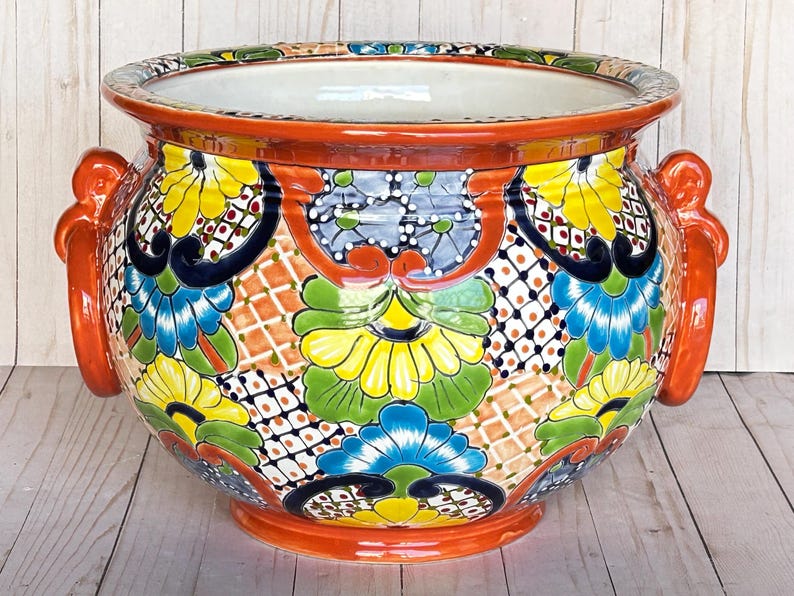 Hand-Painted Talavera Ring Flower Planters SM 9" tall/MD 11.5" tall BROWN TALAVERA