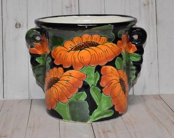 Handmade Ceramic Planter with Handles: Small Succulent Pot - Indoor/Outdoor