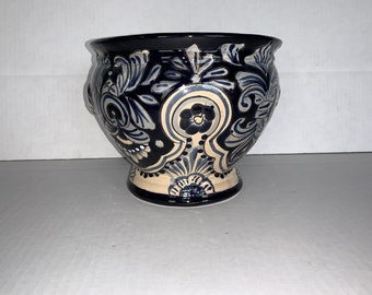Hand Painted Talavera Planter: Small Ceramic Floral Pot