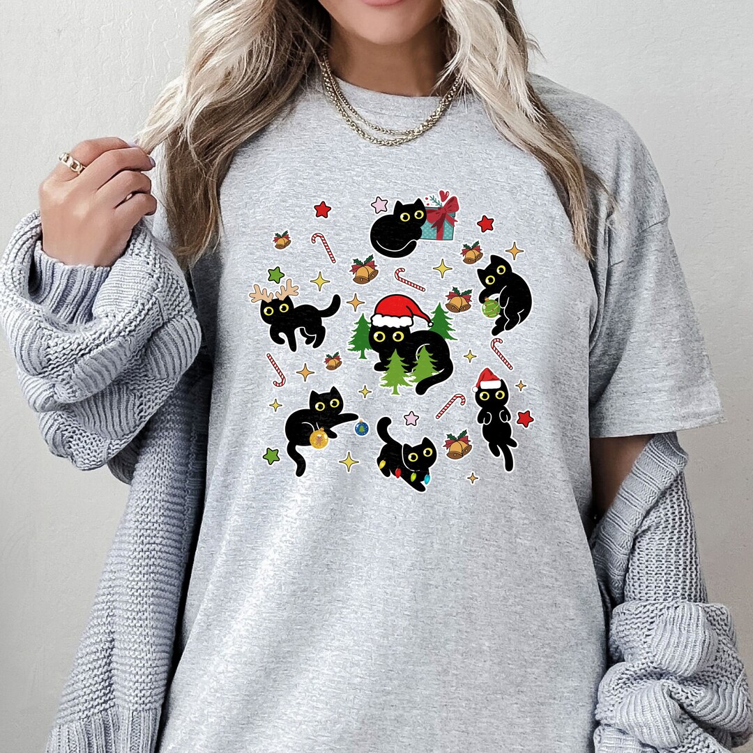 Christmas Black Cat Sweatshirt Black Cat Christmas Shirt Cat Etsy