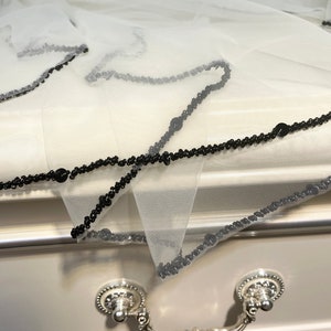 Black Beads Wedding Veil,Beaded Bridal Veil,Ivory Fingertip Veil,Single layer Cathedral Veil,Black Tulle Veil