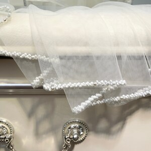 Bridal Beaded Veil,Black Wedding Veil,Custom Veil,Ivory Pearl Veil,White Beads Veil,Fingertip Veil,Cathedral Veil
