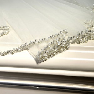 Pearl Wedding Veil,Bridal Beaded Veil,Soft Fingertip Veil,1 layer Cathedral Veil,Black Veil,Custom Veil