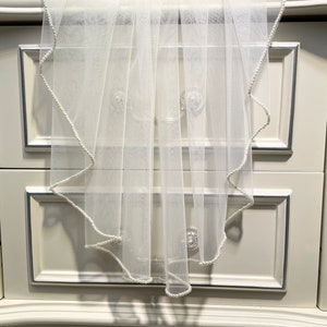 Pearl Wedding Veil Beaded Edge Bridal Veil 1 layer Soft Veil Ivory/White/Black Elbow Fingertip Chapel Cathedral Veil Simple Veil