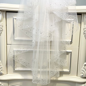 2 Tier Beaded Veil Wedding Blusher Veil Bridal Fingertip Veil Two Layer Veil Sequins Bride Veil Ivory Veil With Comb