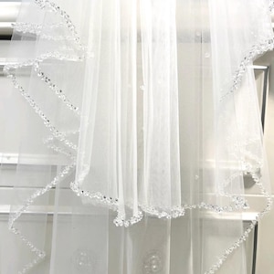 Crystal Wedding Veil Blusher Veil 2Tier Beaded Bridal Veil Ivory Fingertip Veil Two Layers Veil With Comb