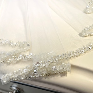 Pearl Bridal Veil Crystal Beaded Wedding Veil Glitter Veil Ivory Fingertip Veil Bride Veil White Cathedral Veil Chapel Veil Short Veil