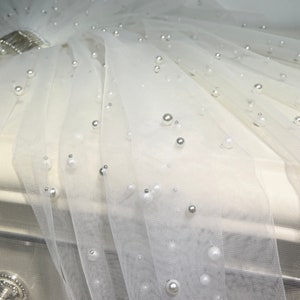 Pearl Bridal Veil,Soft Wedding Veil,Ivory Pearl Veil,Vintage Cathedral Veil,Pearl Fingertip Veil,Pearl Tulle Veil