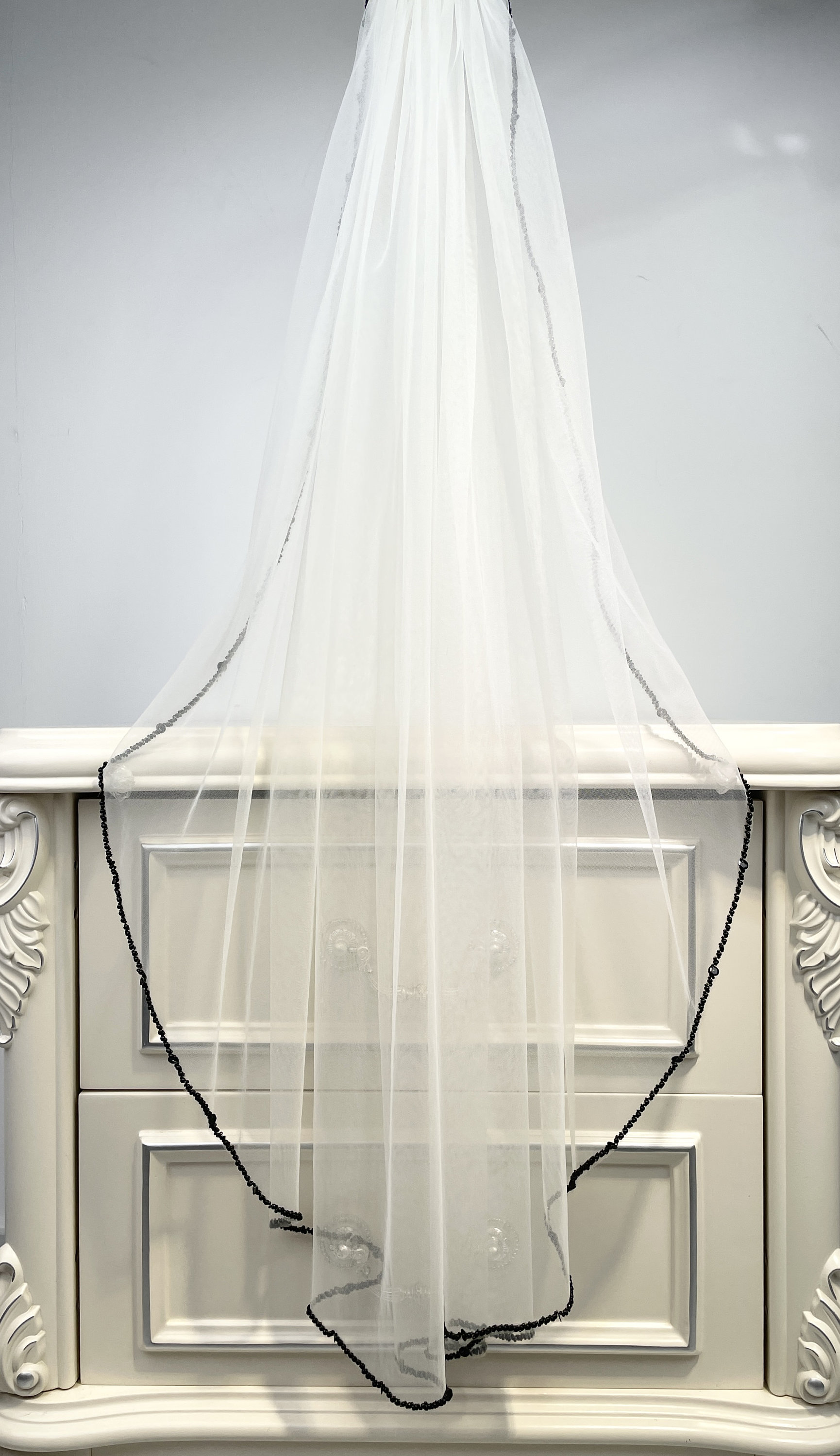 Black Beaded Shoulder Veil With Sequin