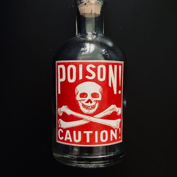 Poison Bottle - Vintage Skull and Crossbones “POISON!CAUTION!” Label - Very Rare