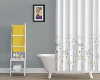 Andija Daisy Rideau de douche, 180 x 200 cm Rideau de bain antibactérien imperméable anti-moisissure, rideau de salle de bain en tissu lavable