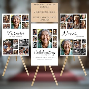 Celebration of Life Poster Bundle – Editable Memorial Photo Collage Canva Templates – Funeral Welcome Sign Set – Instant Download
