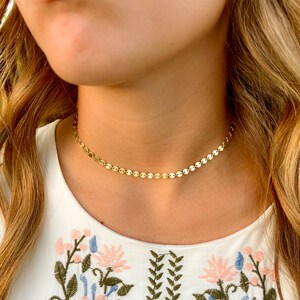 Ciara Chain Choker Necklace, Sequin Chain Necklace, Layering Necklace, Dot Chain Necklace, Dainty Chain, Disc Chain, Simple Gold Necklace