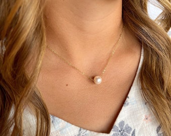 Dainty Pearl Necklace Choker, Floating Pearl Necklace, Freshwater Pearl Necklace, Bridesmaid Necklace, Pearl Choker, June Birthday Gift