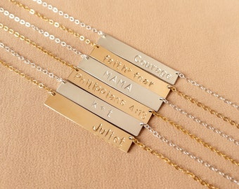 Personalized Bar Necklace, Kids Name Necklace, Gift for Mom, Gift for Her, Phrase Necklace, Minimal Scripture Necklace . Name Necklace
