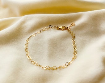 Emily Bracelet - Delicate Heart Bracelet, Dainty Layering Bracelet, Stacking Bracelet, Unique Chain Bracelet, Gold Heart Chain Bracelet,