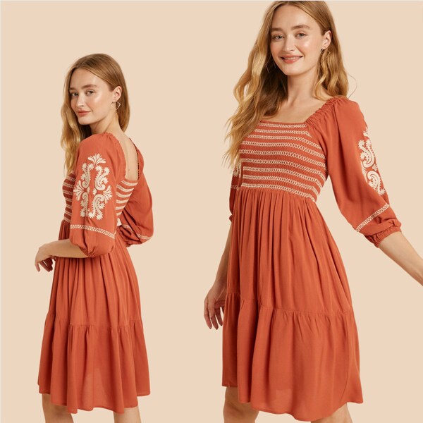 Embroidered Dress Etsy