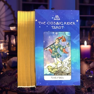 The Cosmic Rider Tarot Deck CLEARANCE | End of Stock | Guidebook Included | Indie Tarot Deck | Beginner-Friendly | Gold Gilded Edges.