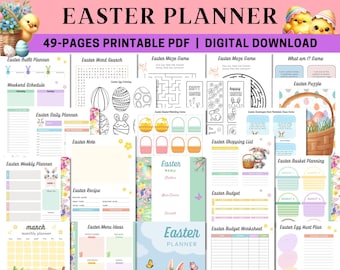 Easter Planner Printable| Easter Activity Games| Easter Bunny Basket Ideas| Egg Hunt Planning| Holiday Party Organizer| Budget Worksheets