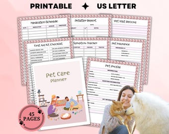 Printbare planner voor huisdierverzorging, activiteitenplanner voor dieren, gezondheidstracker voor honden, dagboek voor hondeneigenaren, welzijnsdagboek voor katten, logboek voor kattenliefhebbers