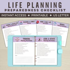 Life Planning Checklist, Emergency Preparedness, End-of-Life Organizer, Estate Planner, Legal, Medical & Financial Printable, Instant Access