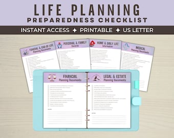 Life Planning Checklist, Emergency Preparedness, End-of-Life Organizer, Estate Planner, Legal, Medical & Financial Printable, Instant Access