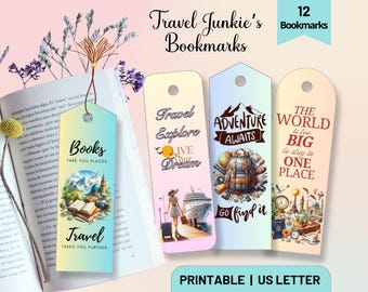 Druckbare Lesezeichen zum Thema Reise, Lesezeichen mit inspirierenden Zitaten, süße Lesezeichen, Lesezeichen, Geschenke für Buchliebhaber
