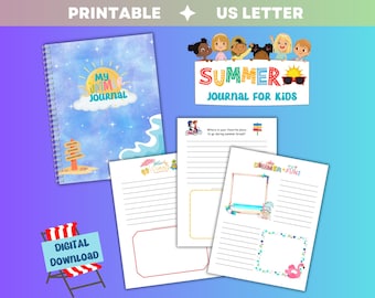 Summer Journal for Kids, Children’s Vacation Diary Log, Fun Creative Writing Prompts Logbook, Outdoor Adventure Holiday Memory Scrapbook