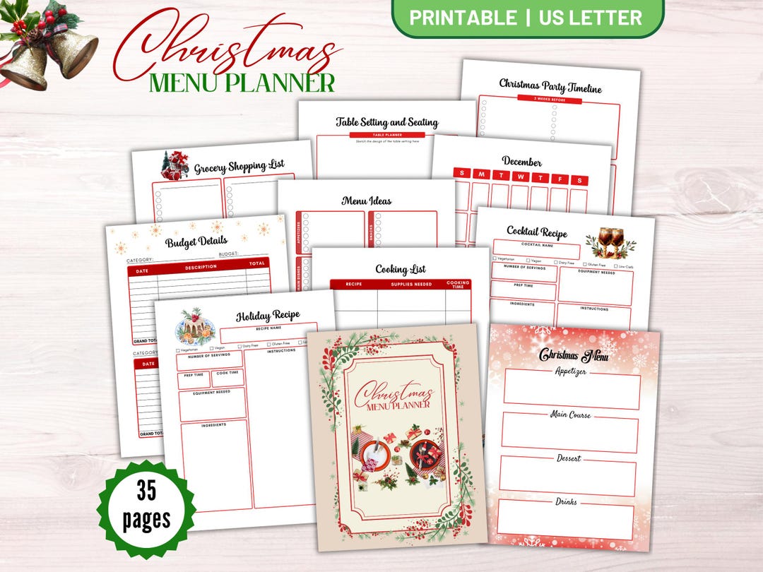 Christmas Menu Planner, Holiday Meal Planning Printable, Recipe and ...