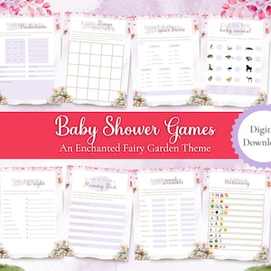 Baby Shower Games, Enchanted Fairy Garden Theme Printables, Fairyland Princess Party Pack, Fantasy Baby Shower Ideas, Whimsical Baby Games