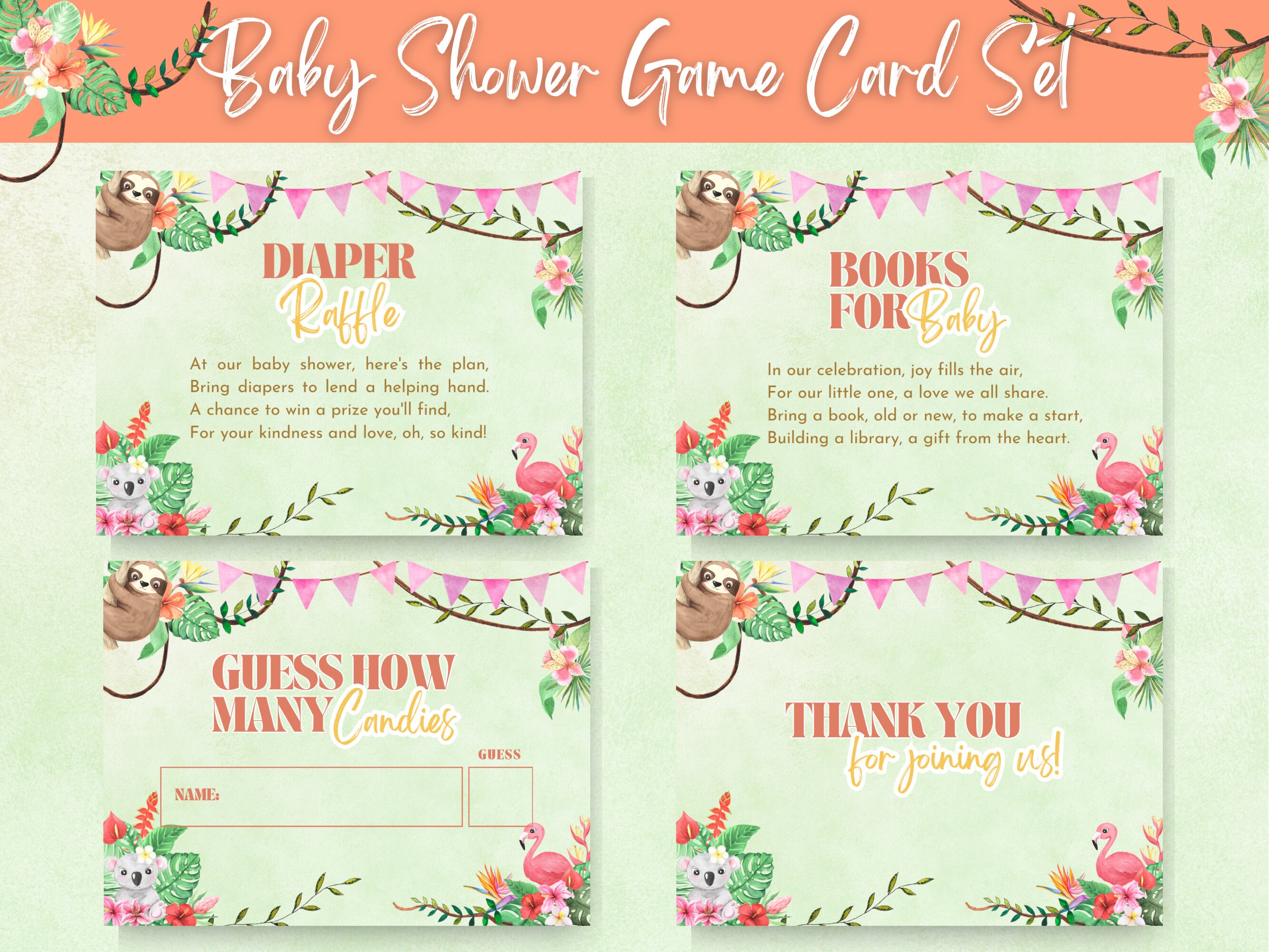 Tropical Jungle Animals Baby Shower Games Animal Baby Shower Printables ...