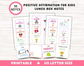 Lembretes para lancheira infantil, lembretes para lancheira, modelos de lembretes para lancheira, afirmações positivas para crianças, imprimíveis para a volta às aulas para crianças