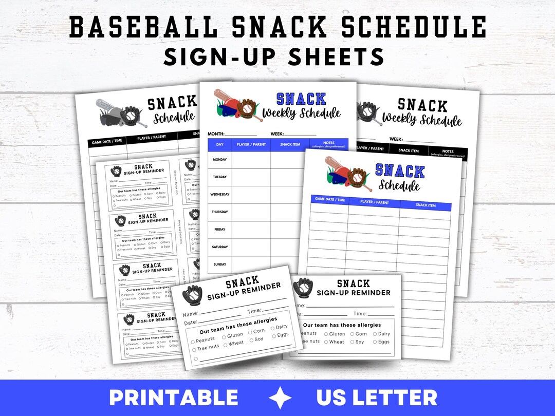 Baseball Snack Schedule Printable, Snack Sign-up List, Team Snack Sign ...
