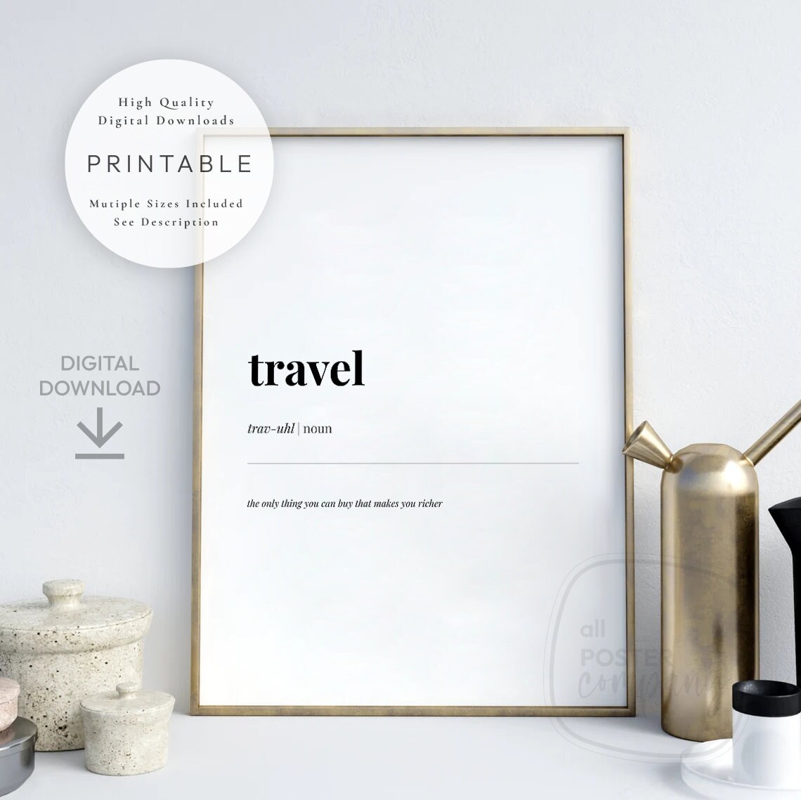 Travel Definition, PRINTABLE Art, Dictionary Meaning, Housewarming Gift, Home Quote Decor, Digital DOWNLOAD Print Jpg