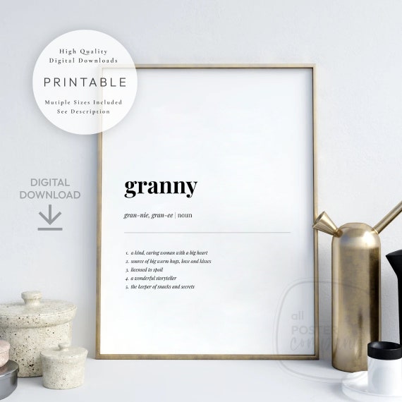 Granny Definition PRINTABLE Art Dictionary Meaning Etsy