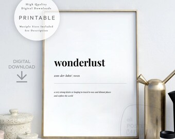 Wonderlust Definition, PRINTABLE Art, Dictionary Meaning, Housewarming Gift, Home Quote Decor, Digital DOWNLOAD Print Jpg