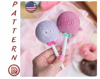 Crochet PATTERN PDF Amigurumi Rattle Lollipop / Easy to follow crochet toy pattern for baby