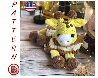 Patron au crochet PAJAMAS girafe, Attache-sucette/collier, Patron, Amigurumi lion, Jouet au crochet pour dormir, Amigurumi, baby shower, Peluche