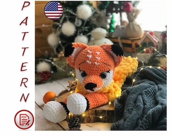 Patron au crochet PYJAMAS renard, Attache tétine/collier, Patron, Amigurumi lion, Jouet au crochet pour dormir, Amigurumi, baby shower, Peluche