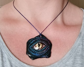AMULET "DRAGON EYE" handmade charm pendent, hand-painted art jewelry, celtic style, personalized gift for her, for him, lacquer miniature