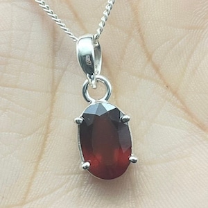 Genuine Garnet Silver Pendant Necklace, Solid 925 Sterling Silver Garnet Gemstone Pendant For Women, Tiny Red Stone Garnet Silver Necklace