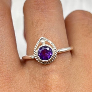 Natural Amethyst Ring, Round Faceted Gemstone With 925 Stamped Purity Silver Ring, Artisan Jewelry For Women, February Birthstone Ring