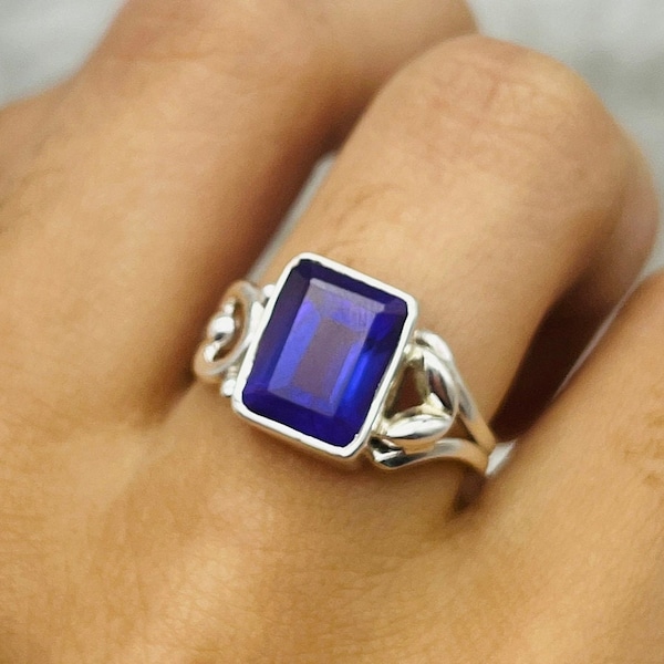 Sibirischer Blauer Quarz Ring In 925 Massivem Silber- Blauer Heilkristall Boho Ring- Handgemachter Edelstein Ring- Geburtstagsgeschenke- Zierlicher Regenbogen Ring