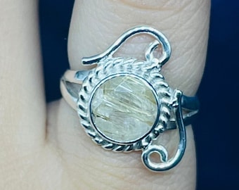 Handmade Golden Rutile Quartz Ring, 925 Sterling Silver