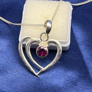 Garnet Silver Pendant  Necklace, Solid 925 Garnet Gemstone Pendant Necklace For Women, Heart Silver Pendant For Anniversary Gifts For Her