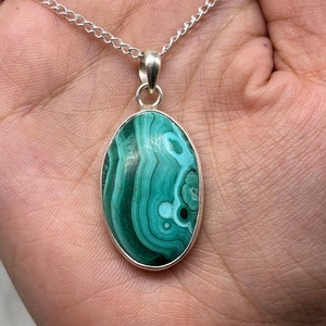 Malachite Silver Pendant Necklace, Natural Malachite Pendant, Malachite Silver Pendant, Big Oval Malachite Pendant, Bridal Jewelry For Gift